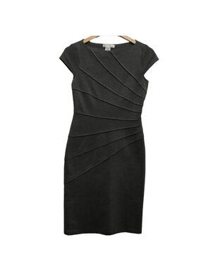 London Times sheath dress charcoal grey short sleeves slimming size 4